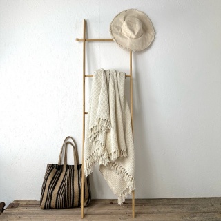 Large cream waffle throw with tasselled edges cotton 230cm x 180cm